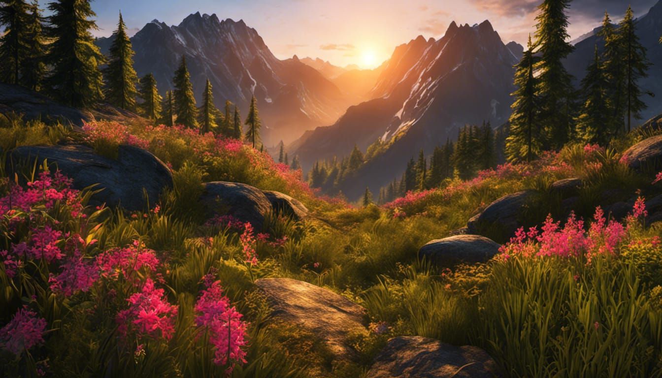 Spectacular Mountain Landscape with Cabin: 3D Render