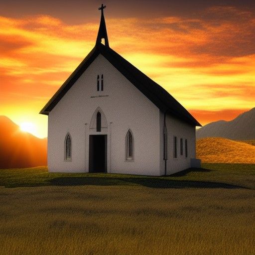 Sunset Silhouette: Old Church in Hyperreal Landscape