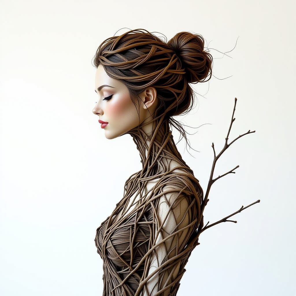 Elegant Twig Sculpture of Abstract Woman