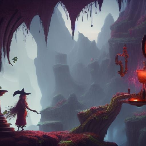 Witch Brewing Potion: Detailed Fantasy Art