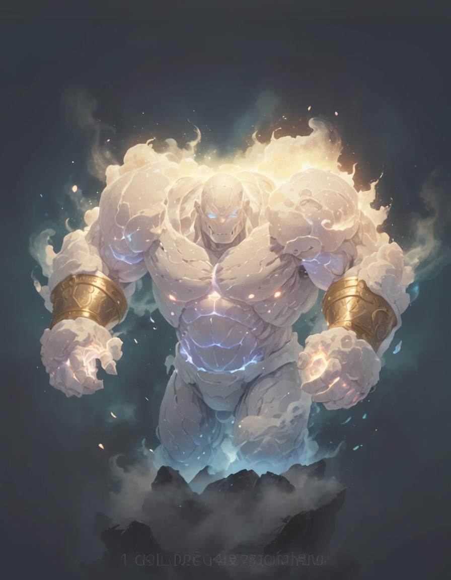 Anime Golem Amidst Swirling Air and Debris