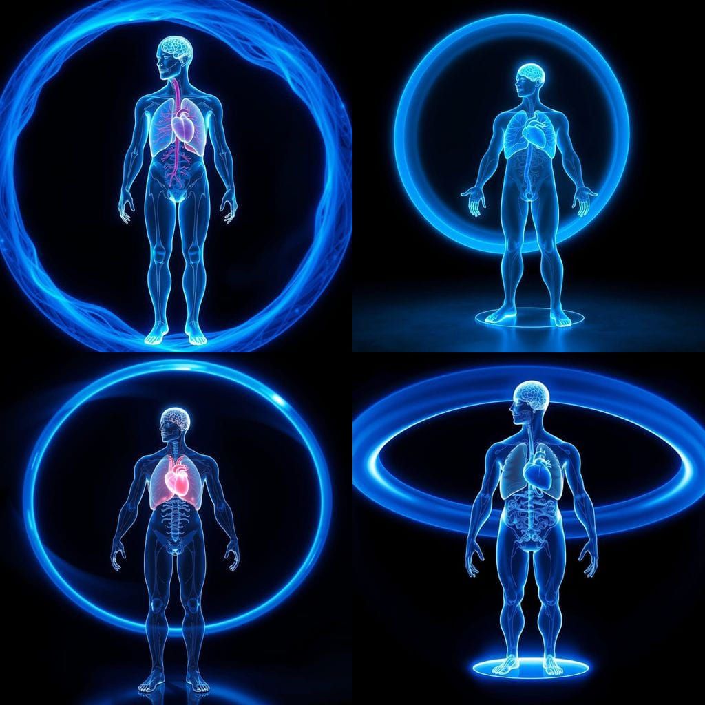 Futuristic Bodymind Visualization: Human Hologram in Glowing...