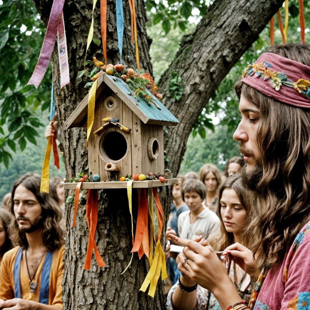 Hippie Birdhouse at Woodstock: A Colorful Scene