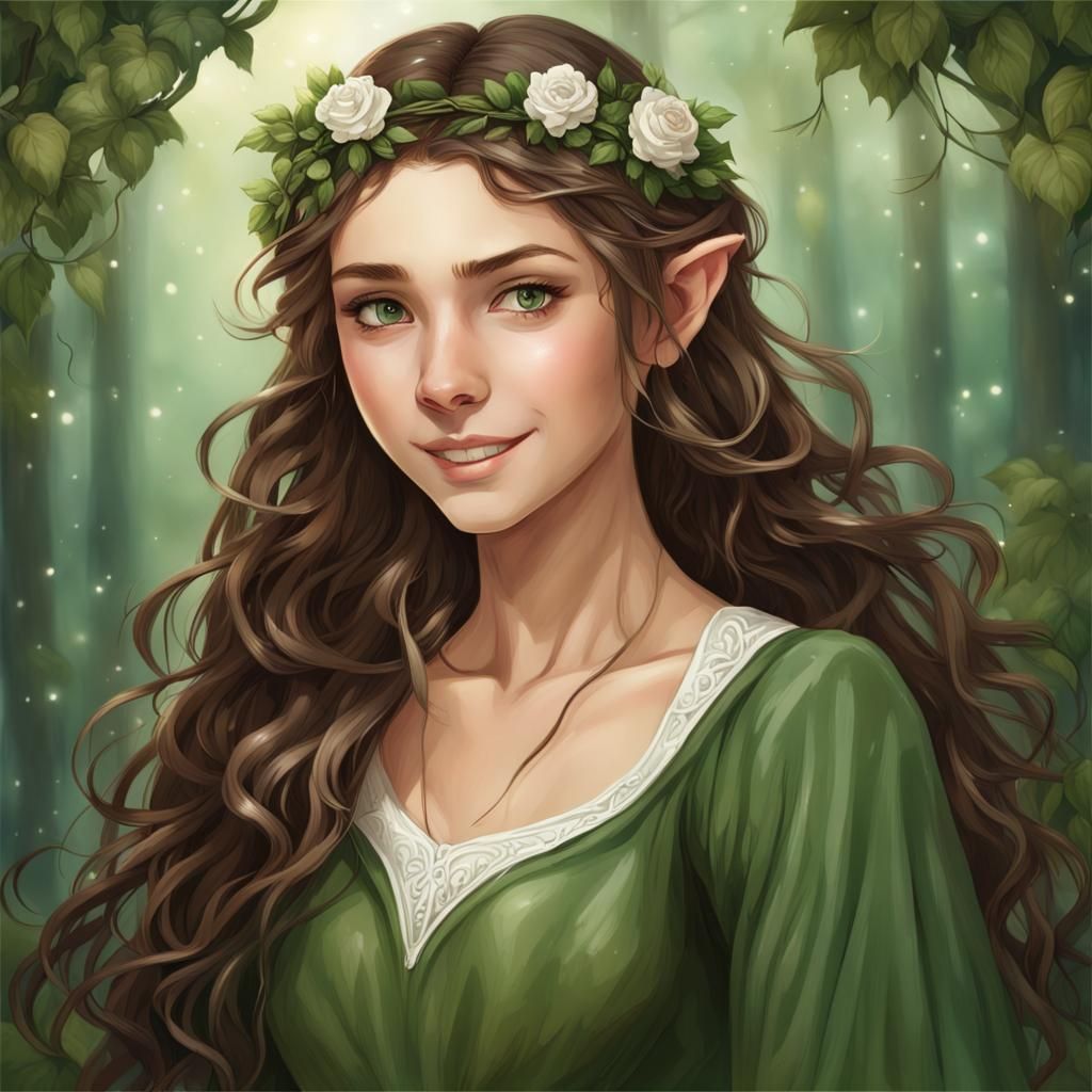 Elven Girl Portrait in Forest, Hyperdetailed Art
