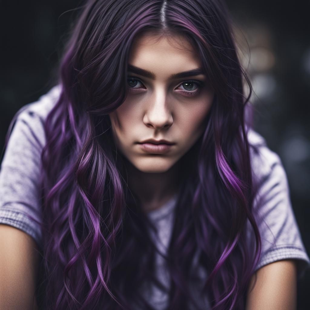 Hyperrealistic Portrait of a Moody Teenage Girl