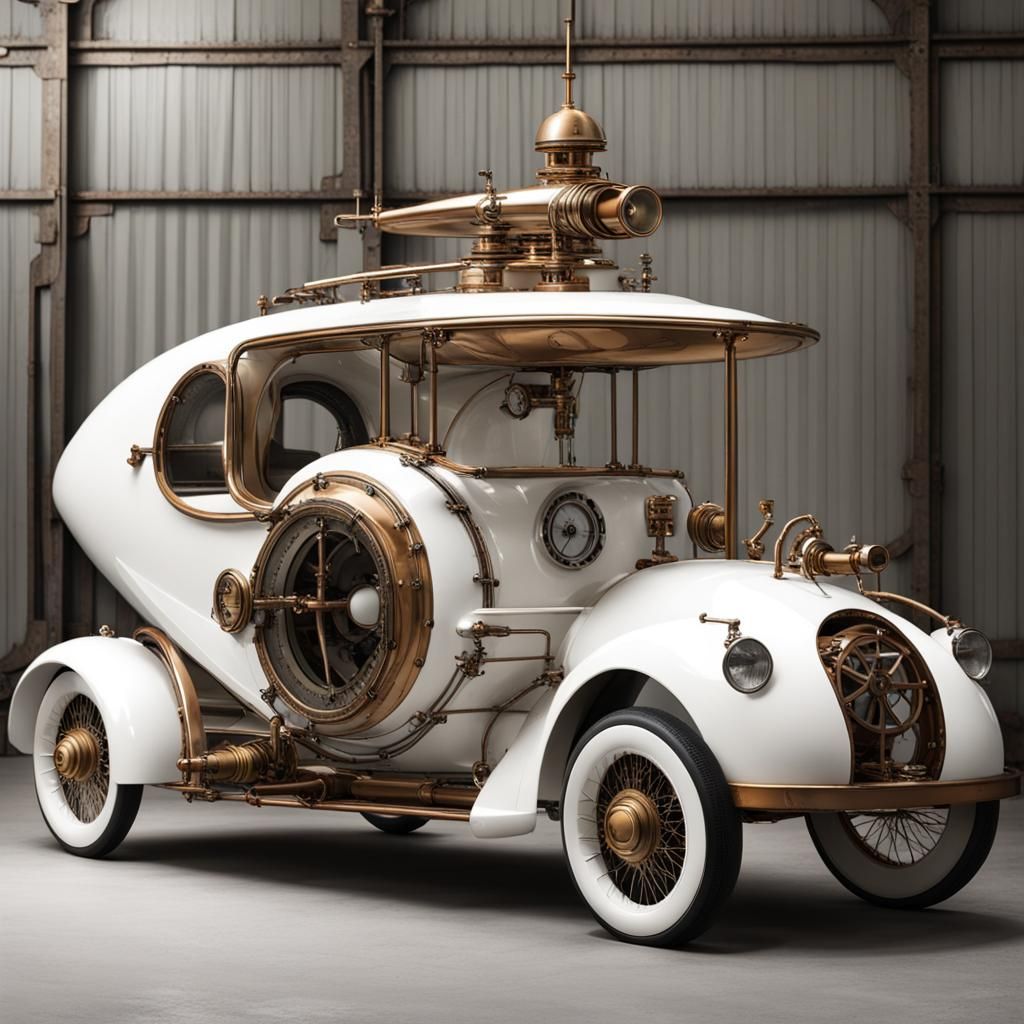 Steampunk Jules Verne Style Aerodynamic Car