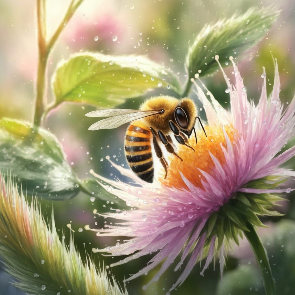 Delicate Honeybee in Vibrant Watercolor