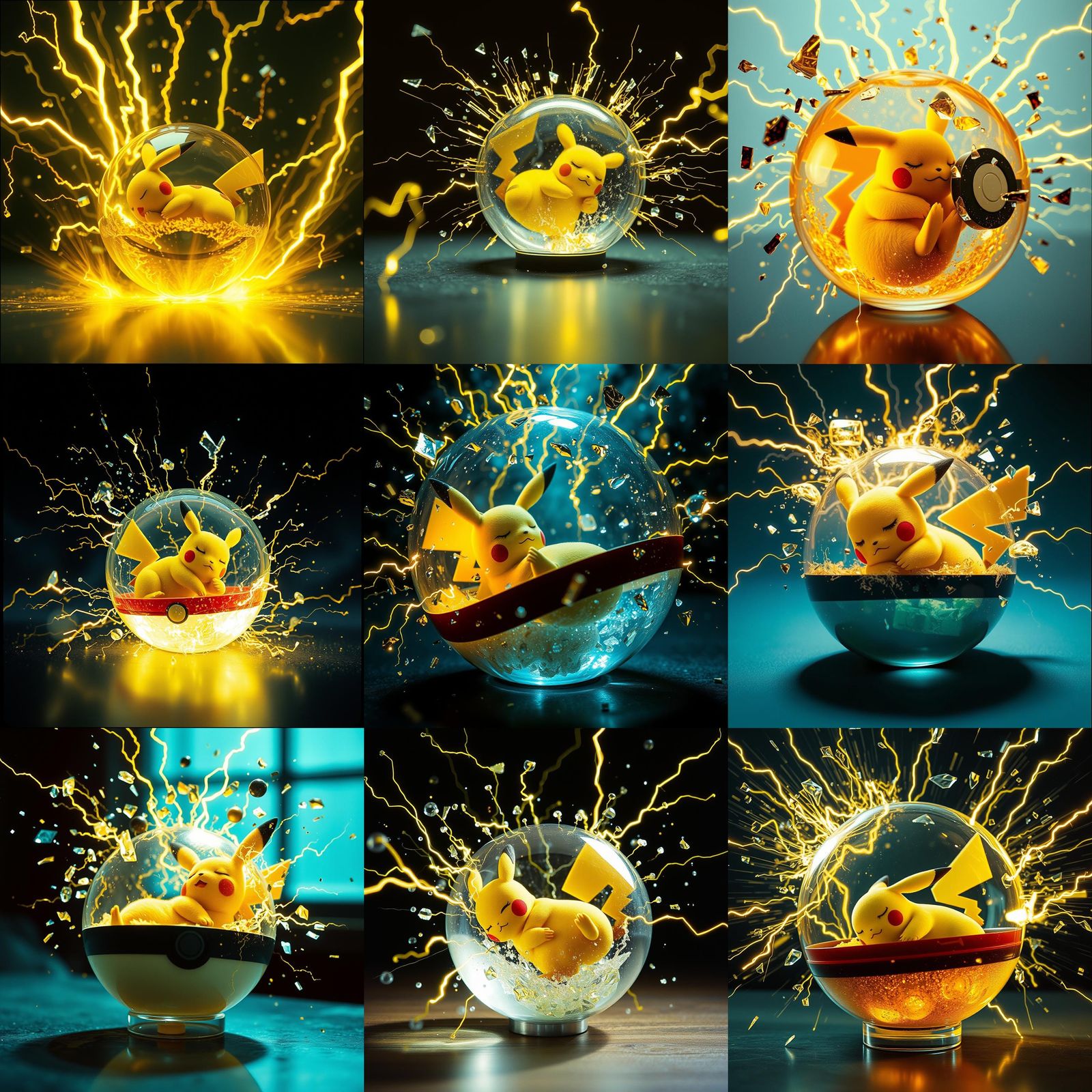 Exploding Pokeball with Sleeping Pikachu in Glass