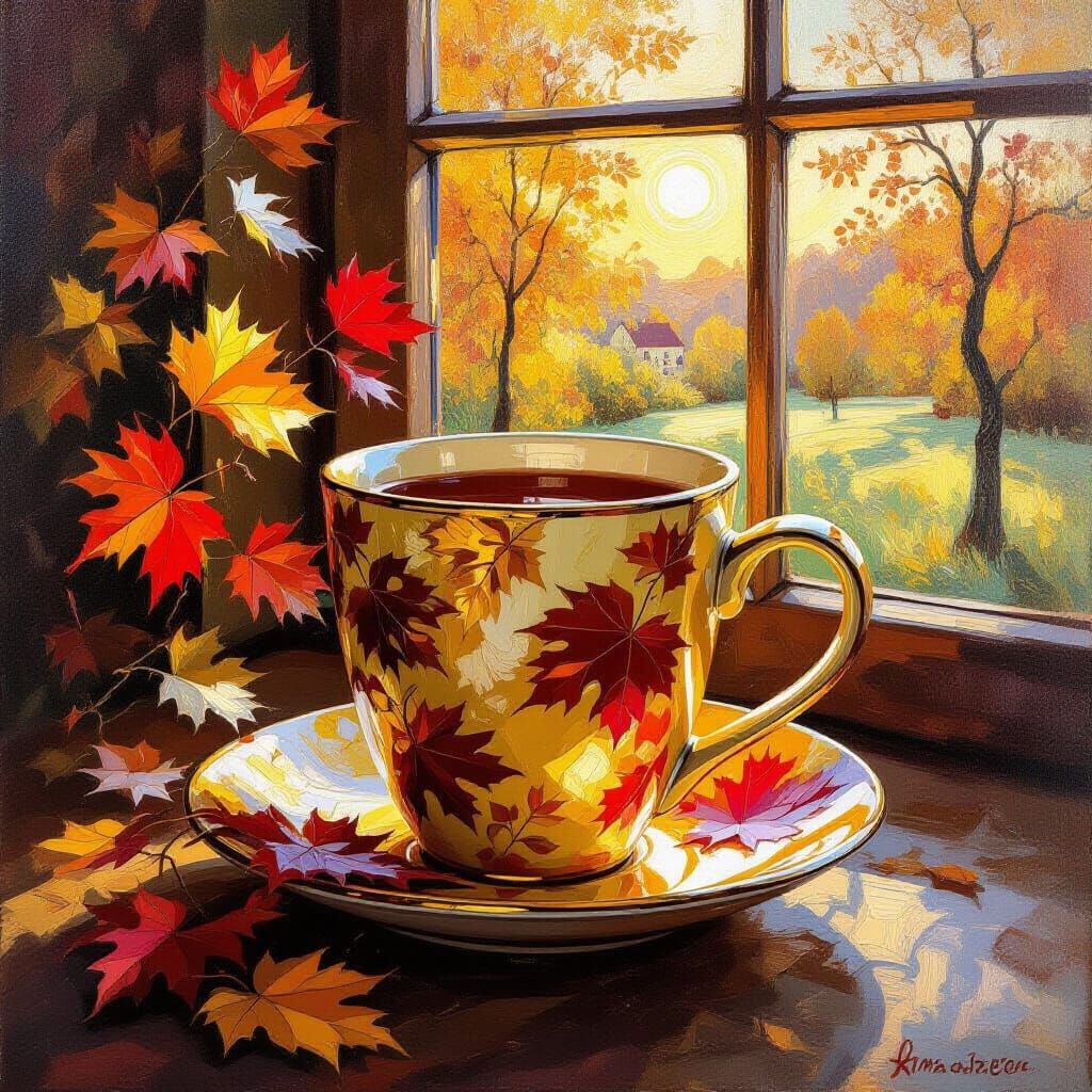 Autumn Painted Mug with Warm Light