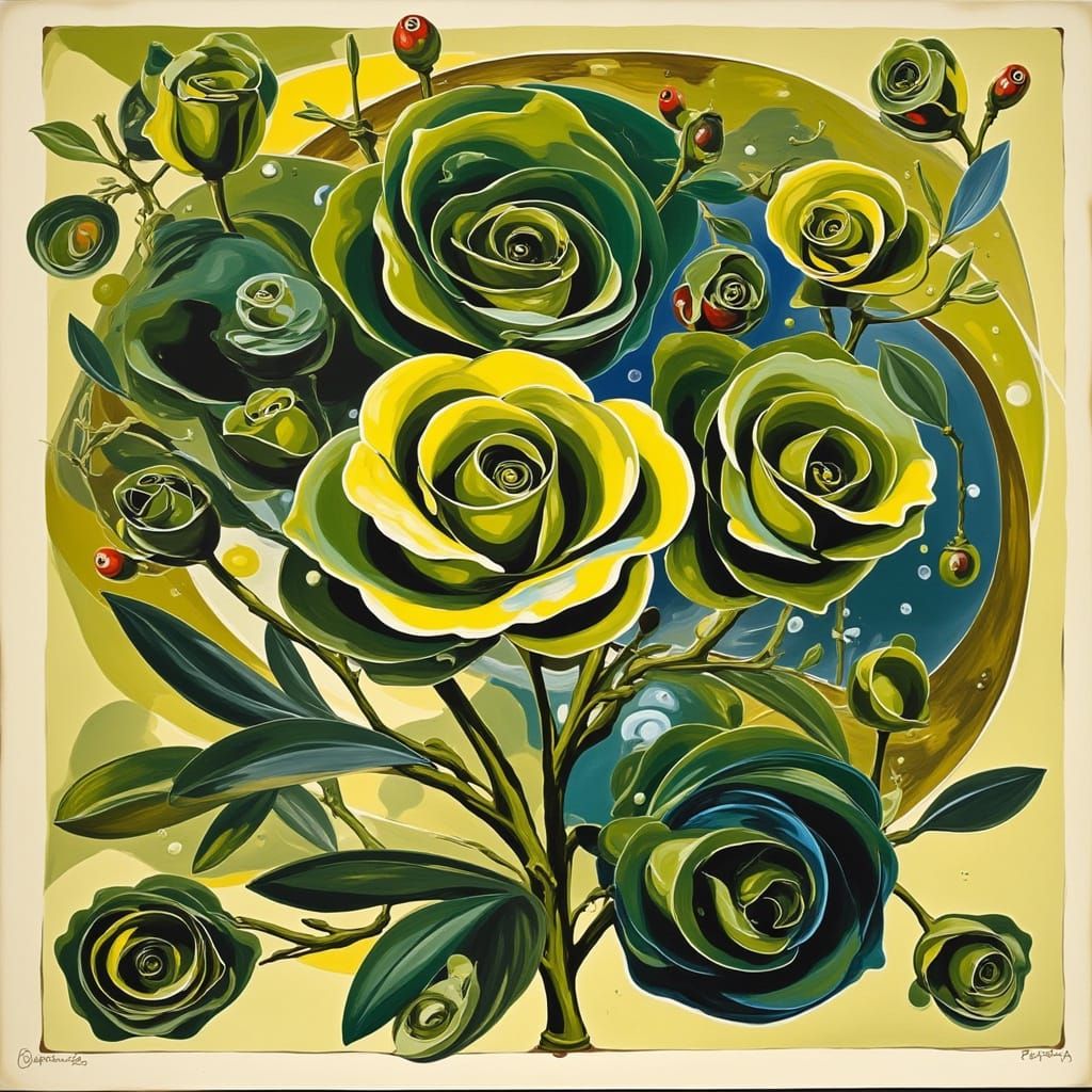 Green Roses in Art Nouveau Style