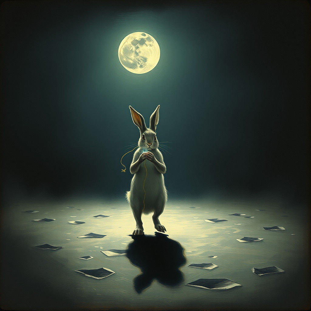 Mysterious Rabbit Walking Silently in Moonlight