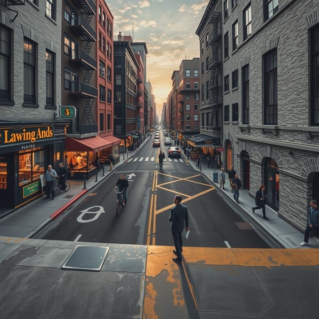 City Street Scene with Pedestrians in High Contrast
