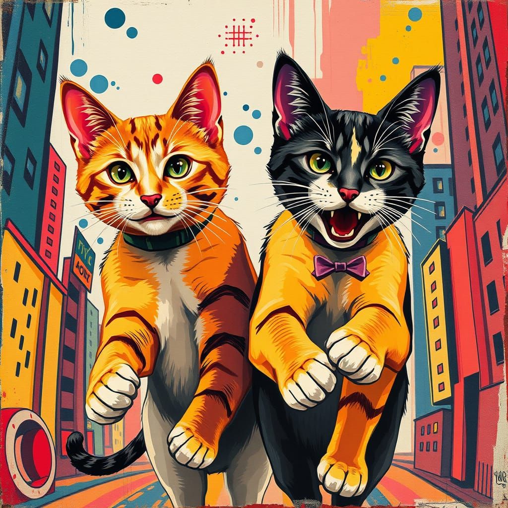 Pop Art Cats: Dynamic Duo in Graphic Action