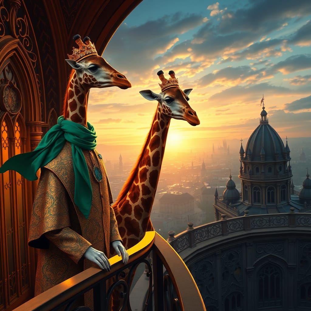 Giraffe Royalty Overlooking Dream Cityscape