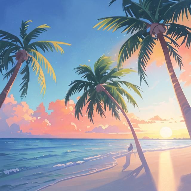 Watercolor Sunset Beach: Anime-Inspired Ghibli Art