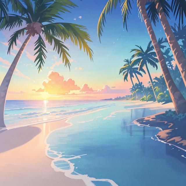 Watercolor Sunset Beach: Ghibli-Style Anime Key Visual