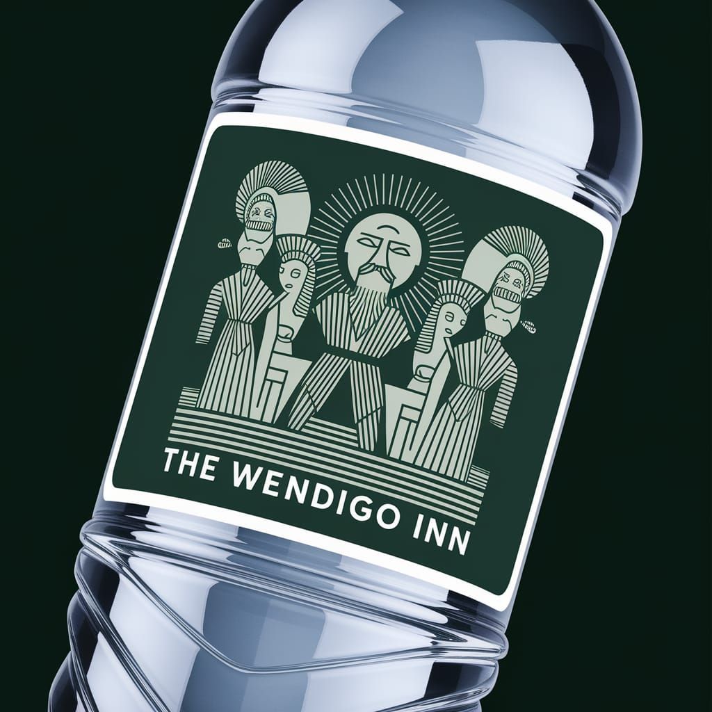 A water bottle with a green and white label that has a logo ...