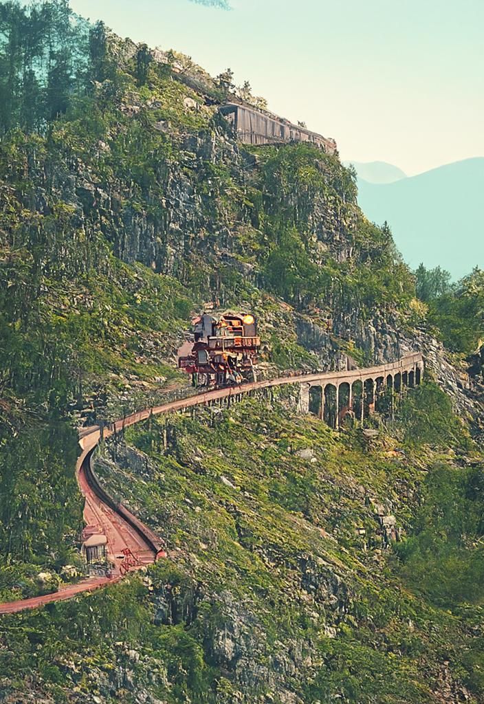 Vintage Train on Mountain Tracks: 1900s Style