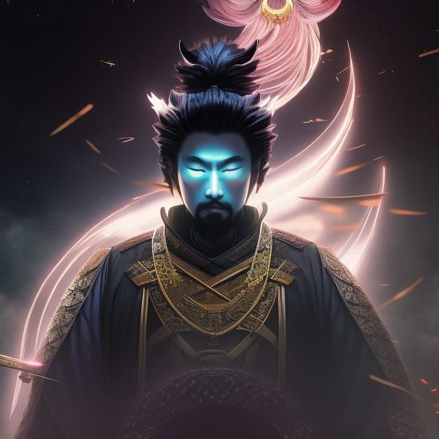 Stoic Samurai in Feudal Japan: Dark Fantasy Illustration