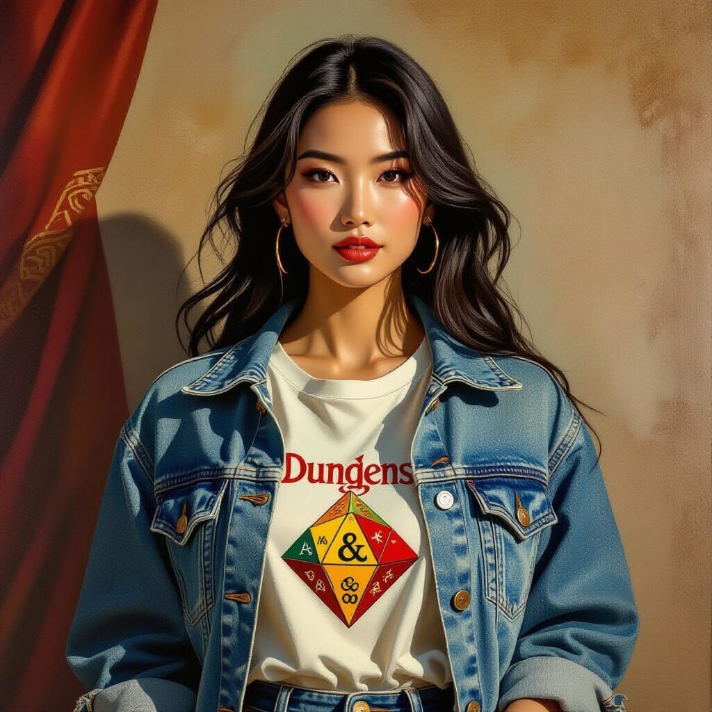 Renaissance Asian Woman in Denim Jacket