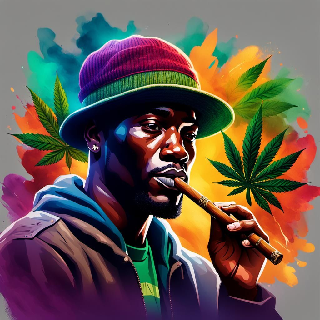 Hyperrealistic Portrait of Man Lighting Joint, Surreal Style