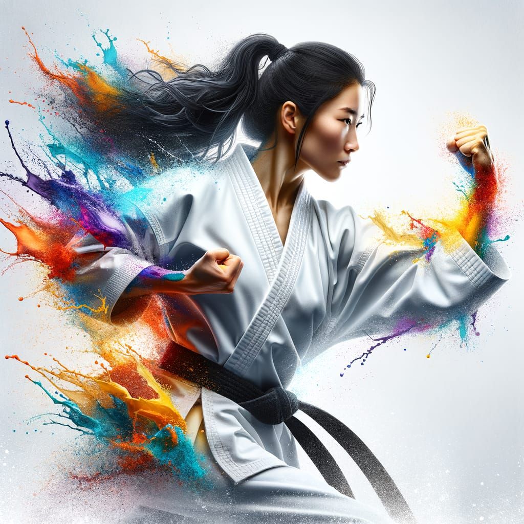 Hyperrealistic Karateka Performing Unsu Kata