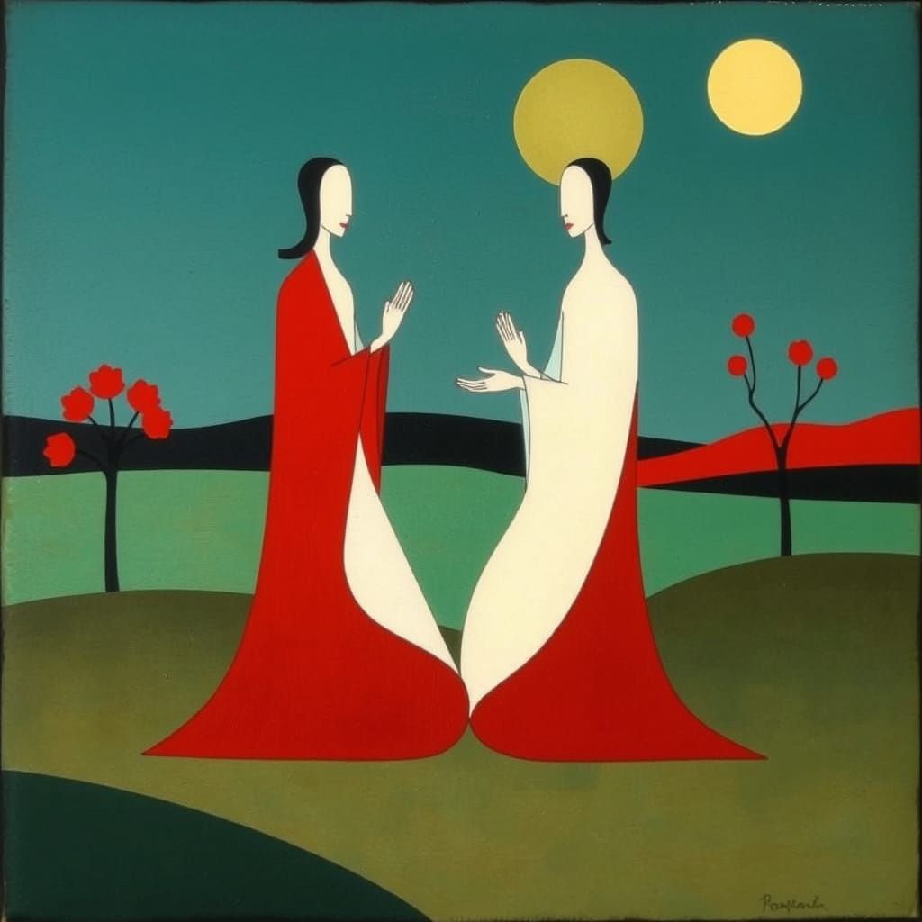 Contemplative Figure in Landscape as Cloisonnist Painting