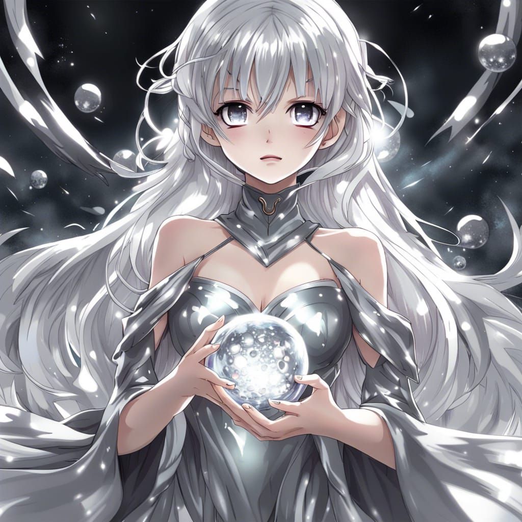 Silver Goddess in Endless Void: Anime Style