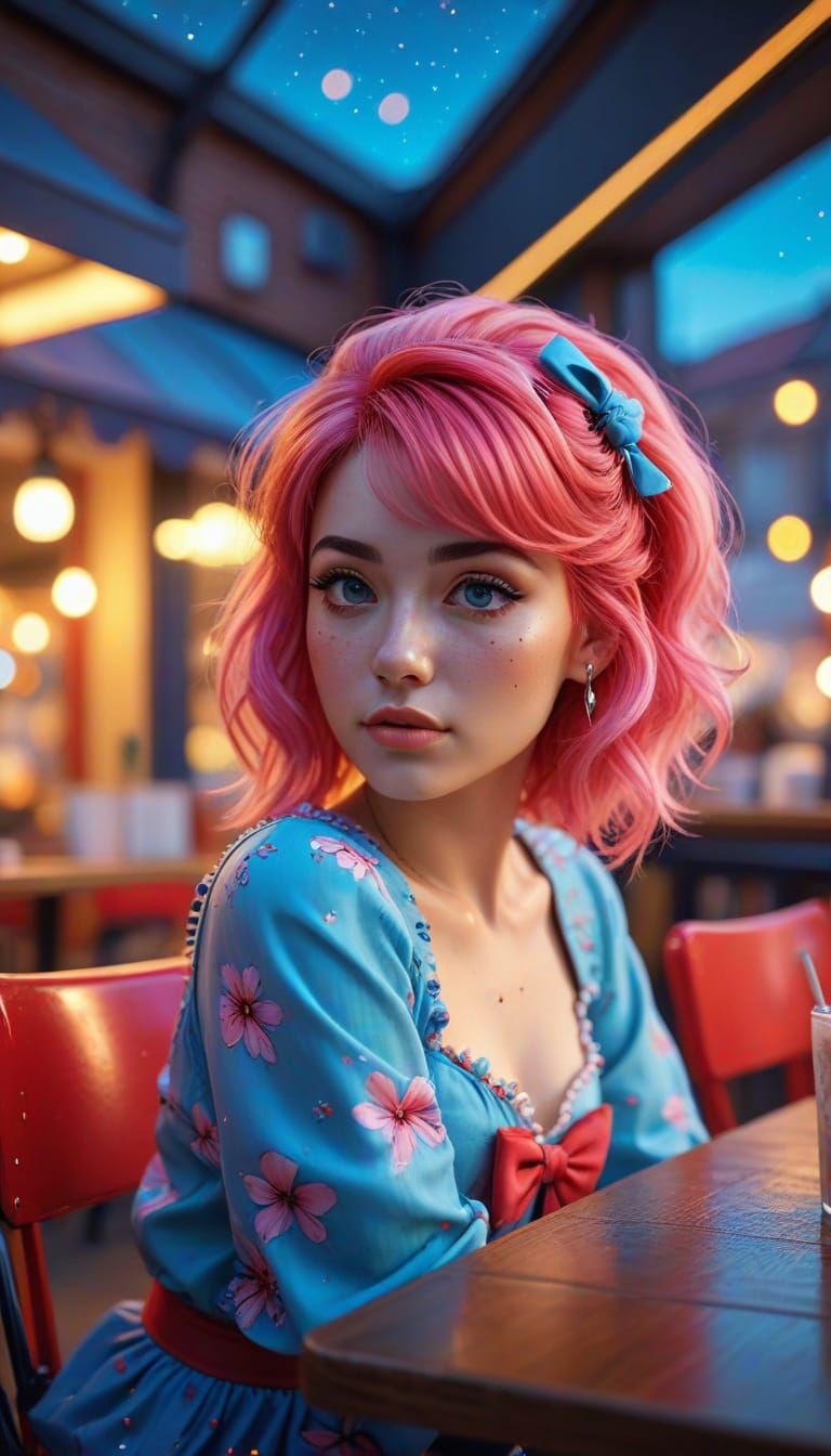 Vibrant Anime Woman in Pastel Paradise