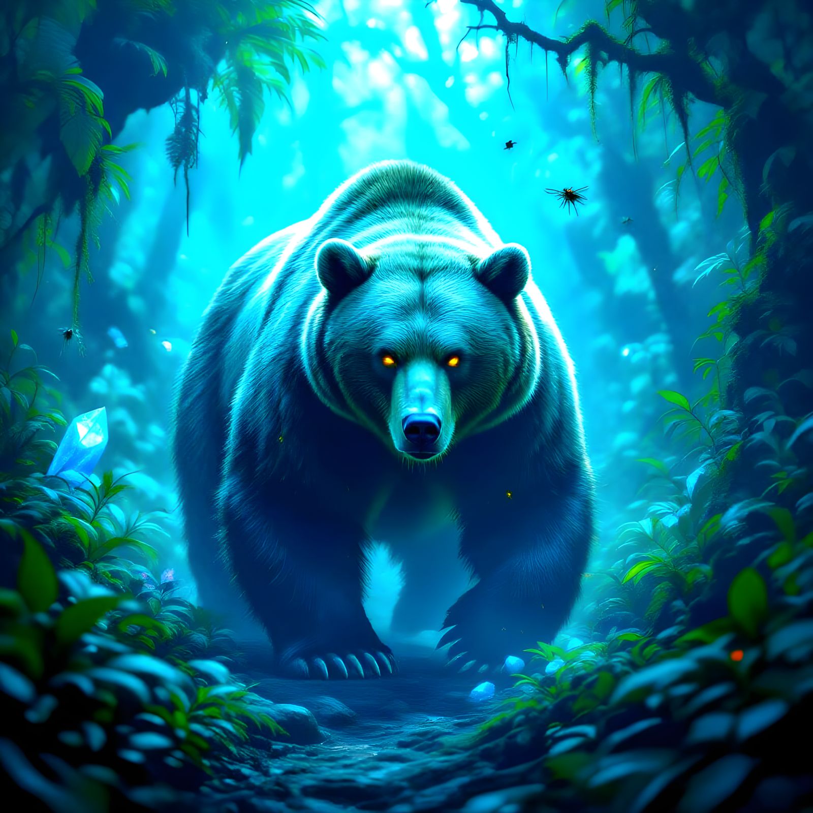 Bio-Luminescent Grizzly Bear in Alien Jungle
