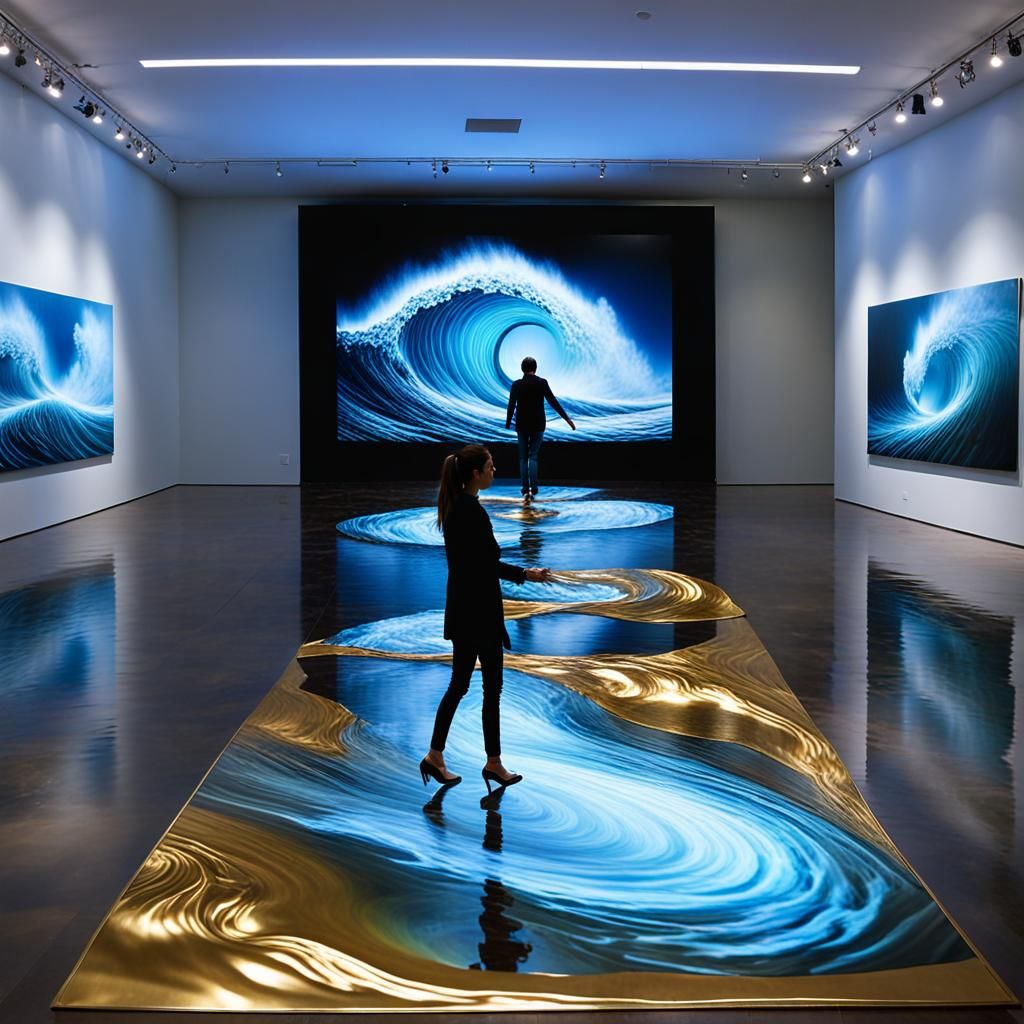 Tidal Wave Transformation in Futuristic Art Gallery