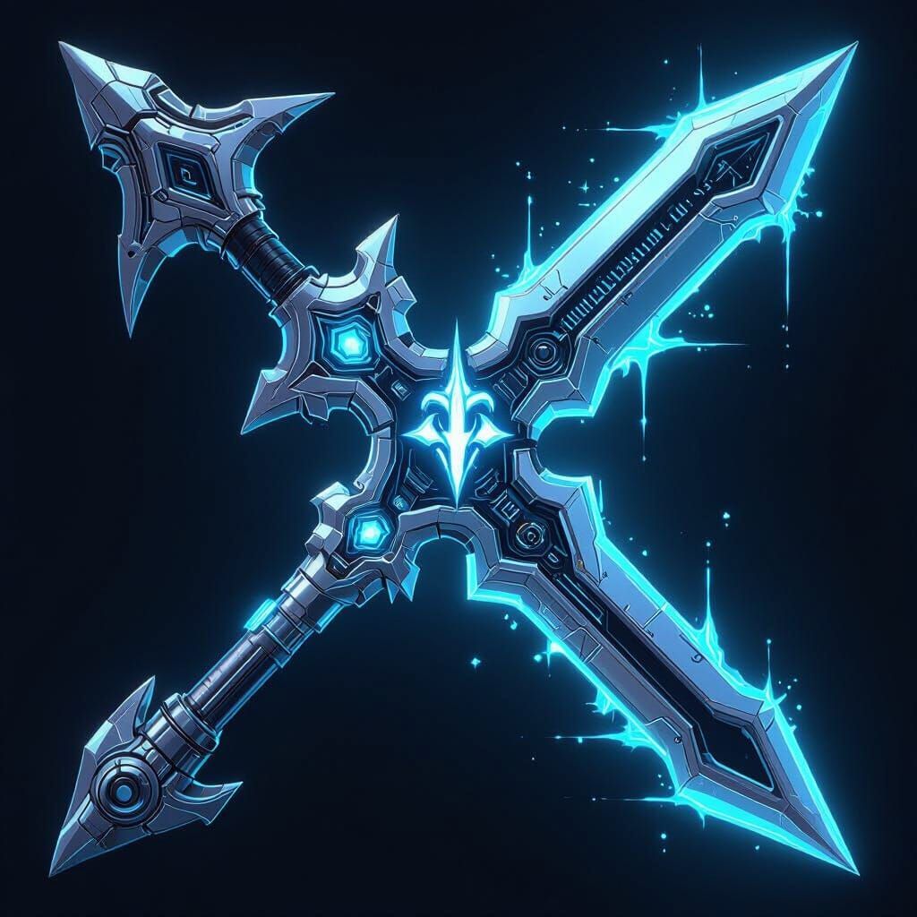 Futuristic Keyblade with Kingdom Hearts Logo and Blue Glow