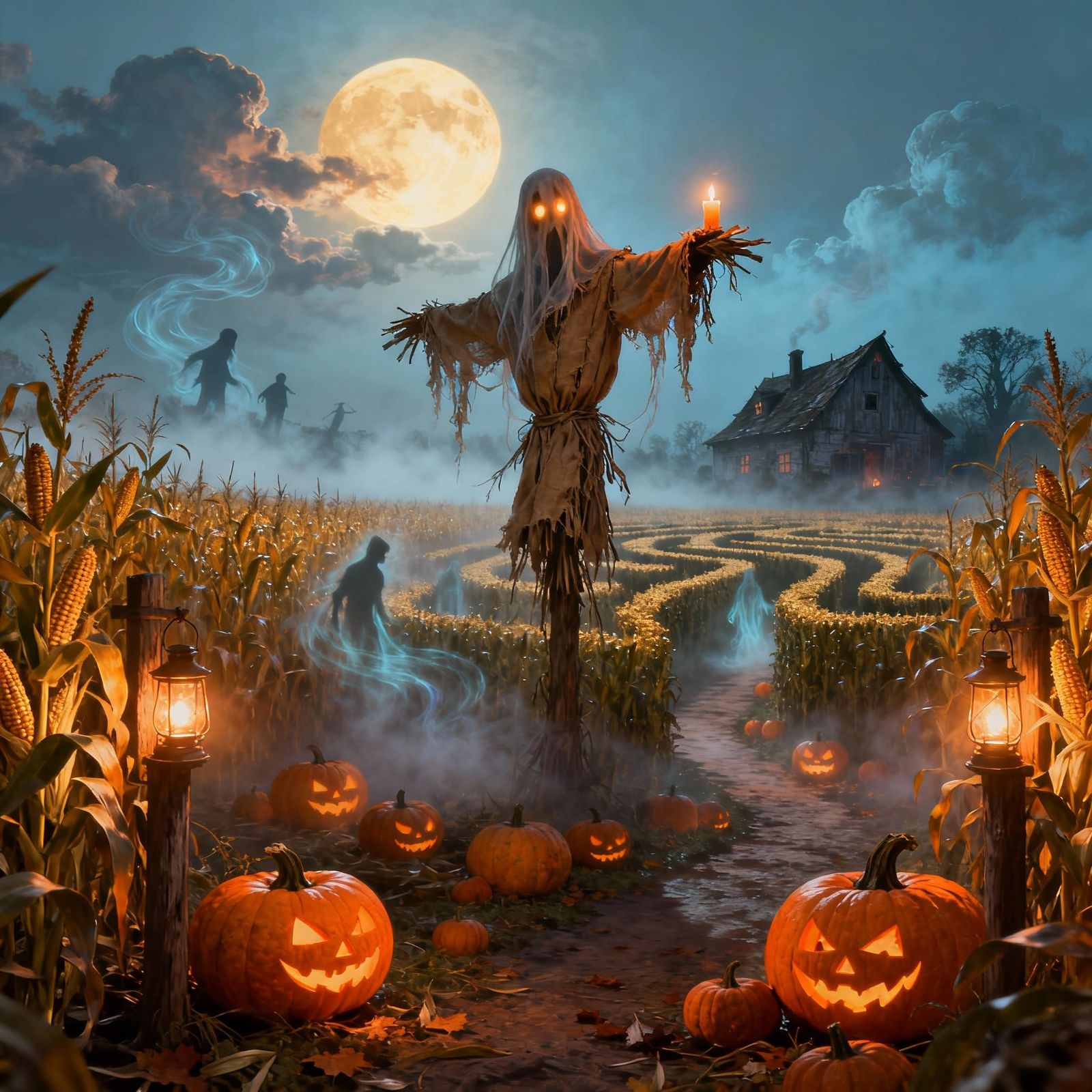 Moonlit Halloween Harvest: Glowing Jack-o'-lanterns and Ghos...