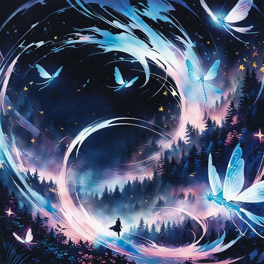 Magical Forest Run: Anime Style Watercolor Painting