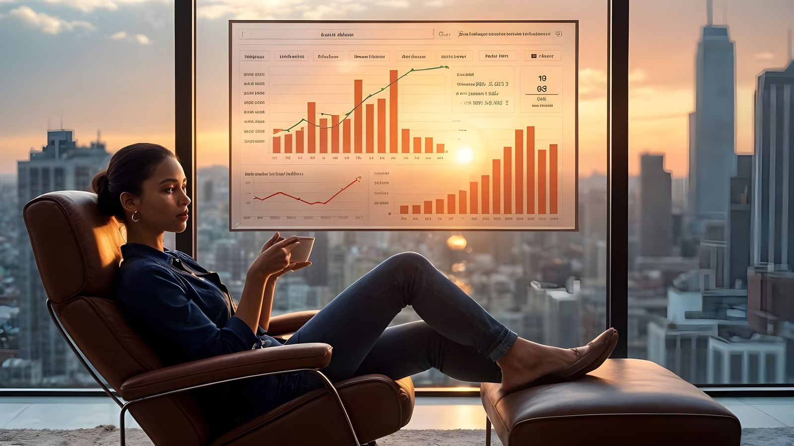 Woman Achieving Financial Success in Luxury Office