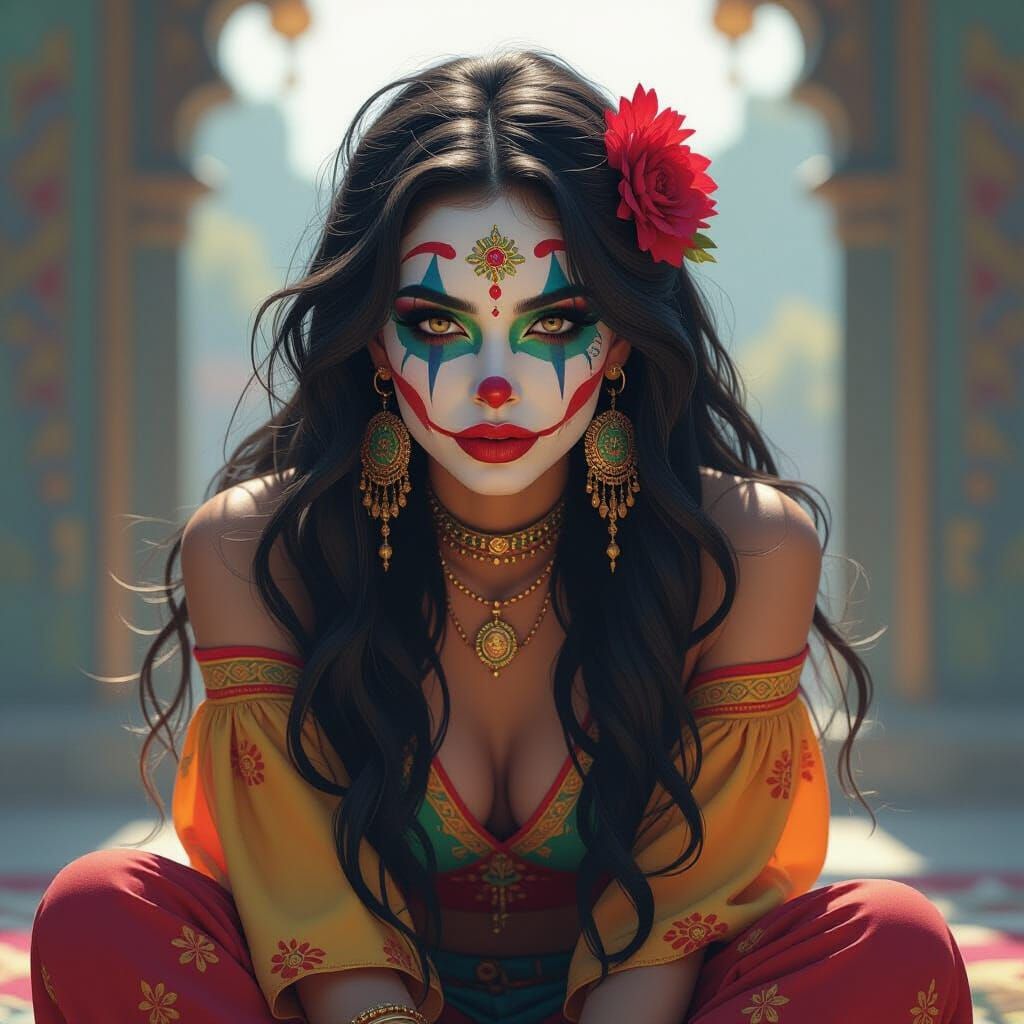 Chola Clown Portrait in Hyperdetailed Digital Art Style