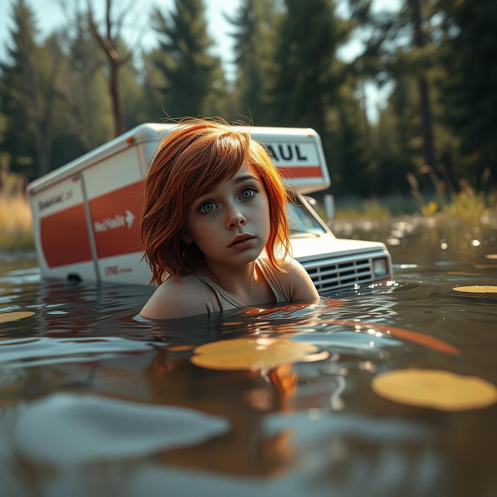 Redhead on Sunken Truck with Motion Blur