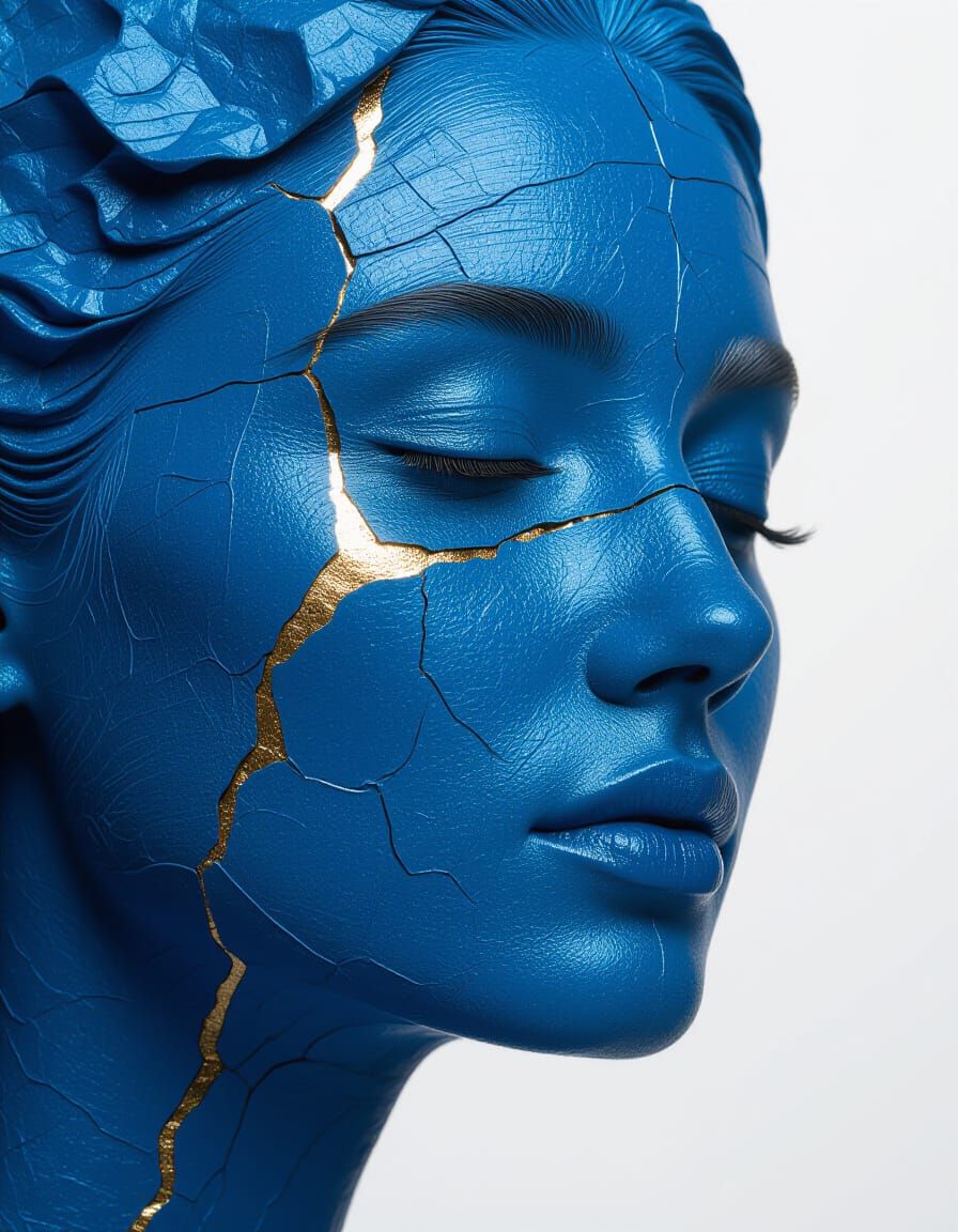 Blue Kintsugi Portrait: Serendipity and Simplicity