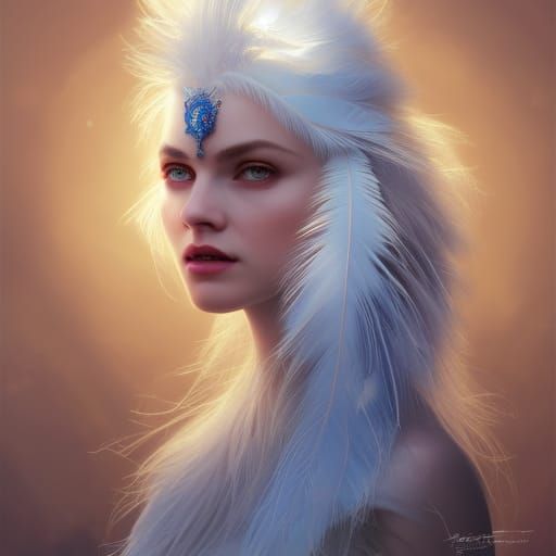 Swan Woman Portrait in Fantasy Art Style