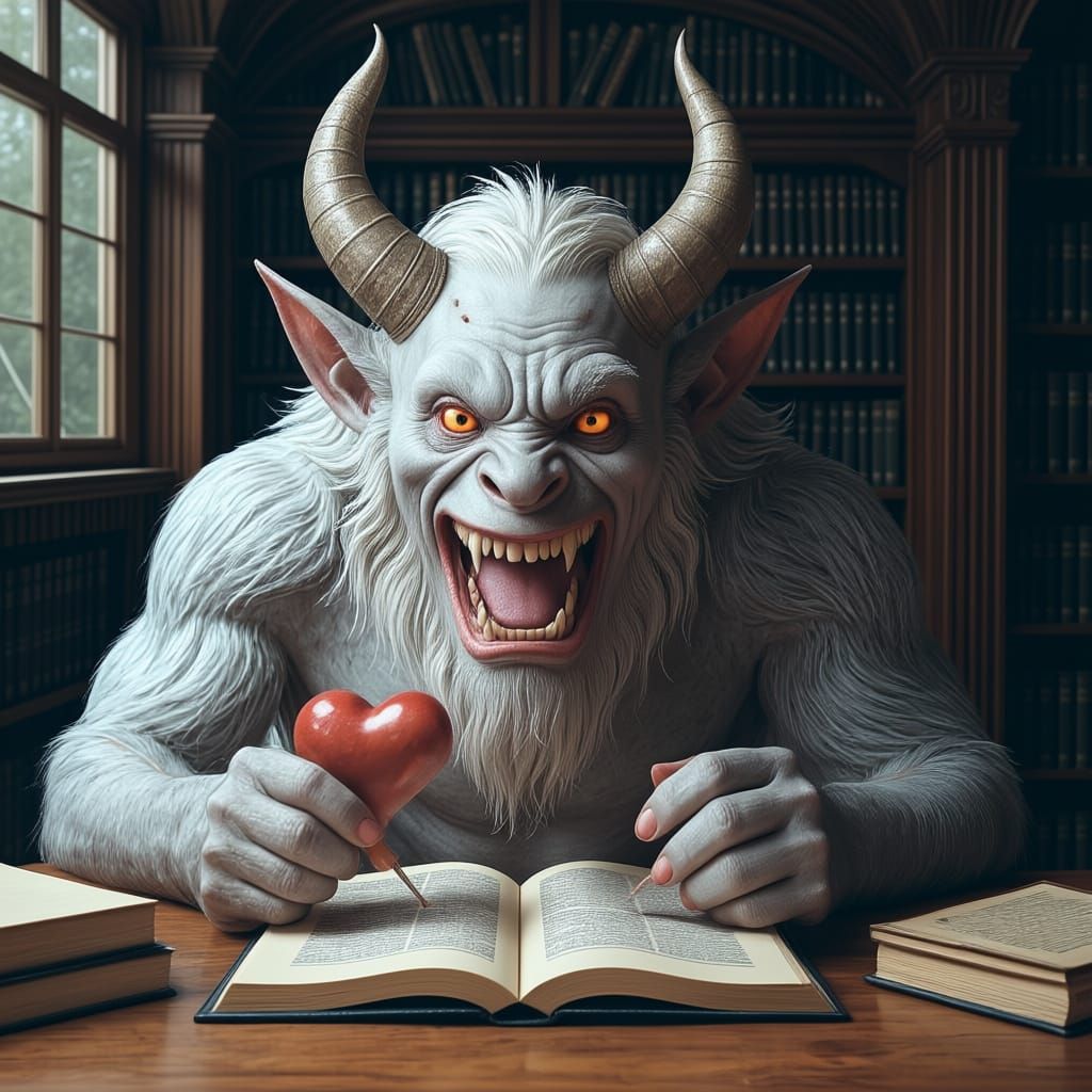 Terrifying Light-Colored Monster Holds Bleeding Heart in Lib...