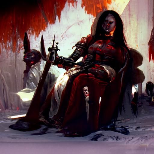 Red Woman on Skin Throne in Sinister Style