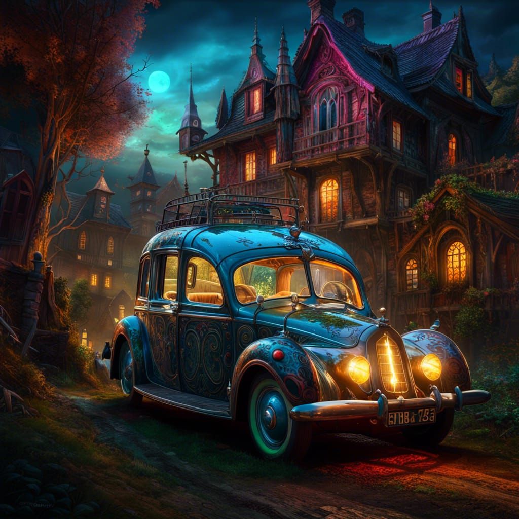 Haunted Car with Ghost in Spooky Village