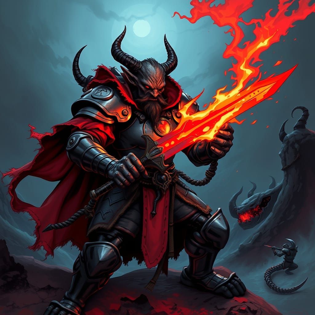 Infernal Tiefling Warrior Casting Searing Smite