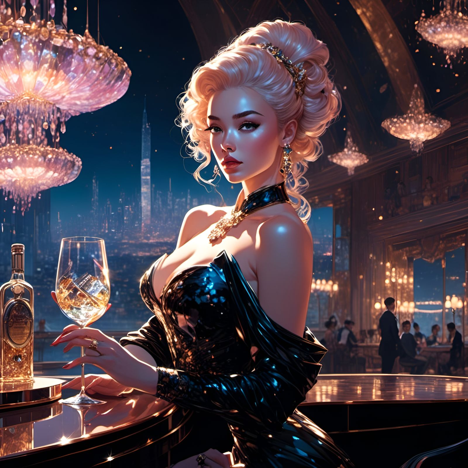 Cyberpunk Bartender's Seaside Loneliness in Pink