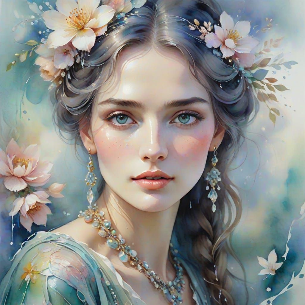 Dreamy Watercolour Portrait of a Whimsical Woman