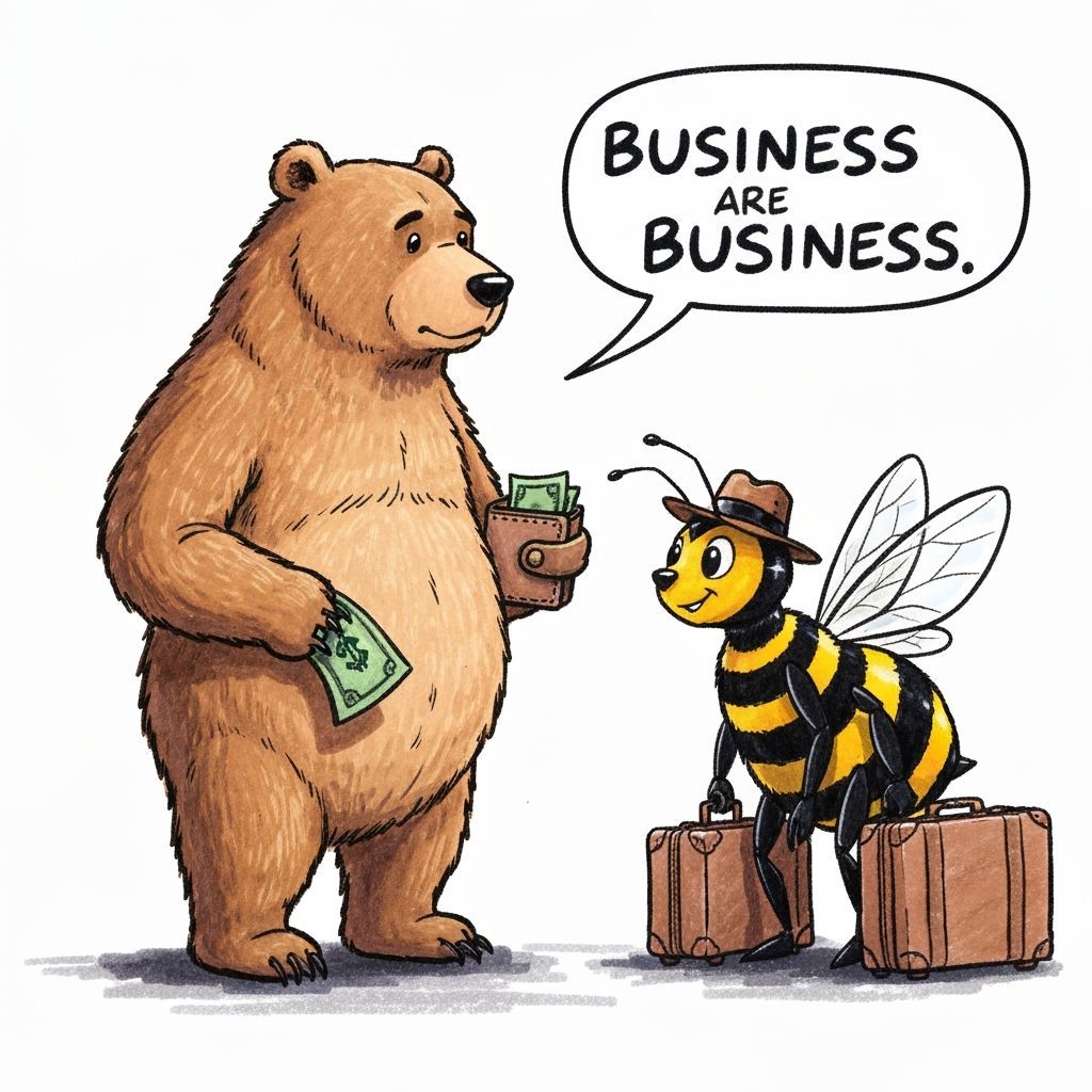 Bear and Bee Business Deal in Comic Style