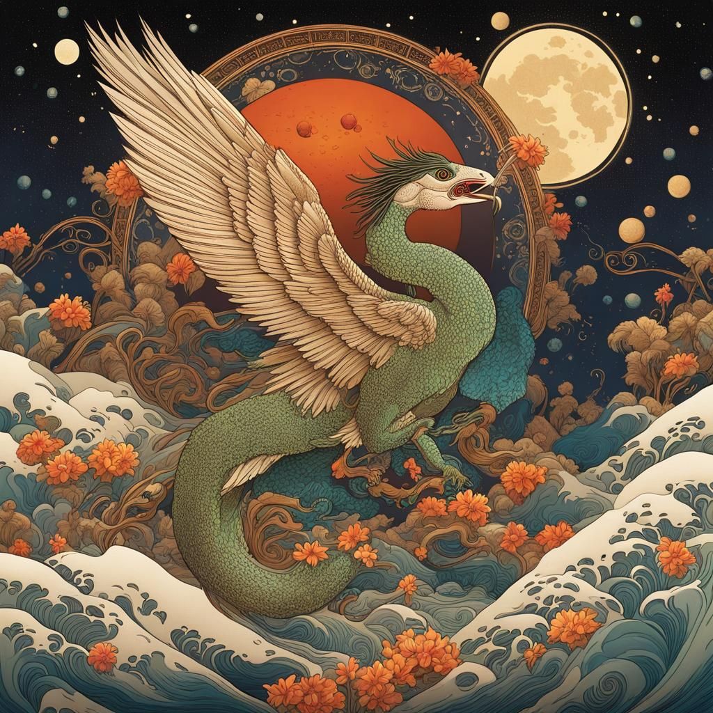 Chimera Beast with Electric Wings, Ukiyo-e Style