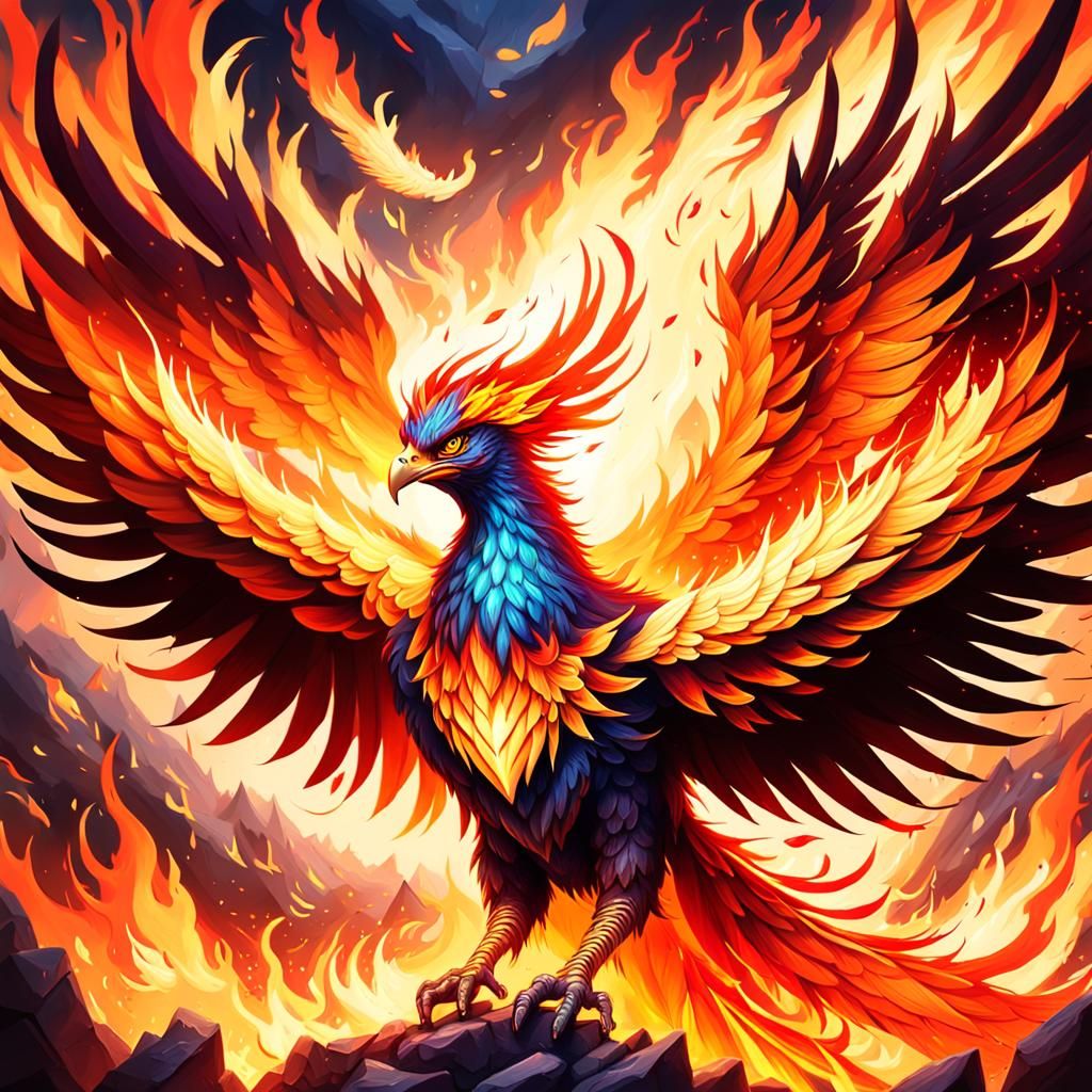 Fiery Phoenix Rising: A Vibrant Fantasy Oil Painting