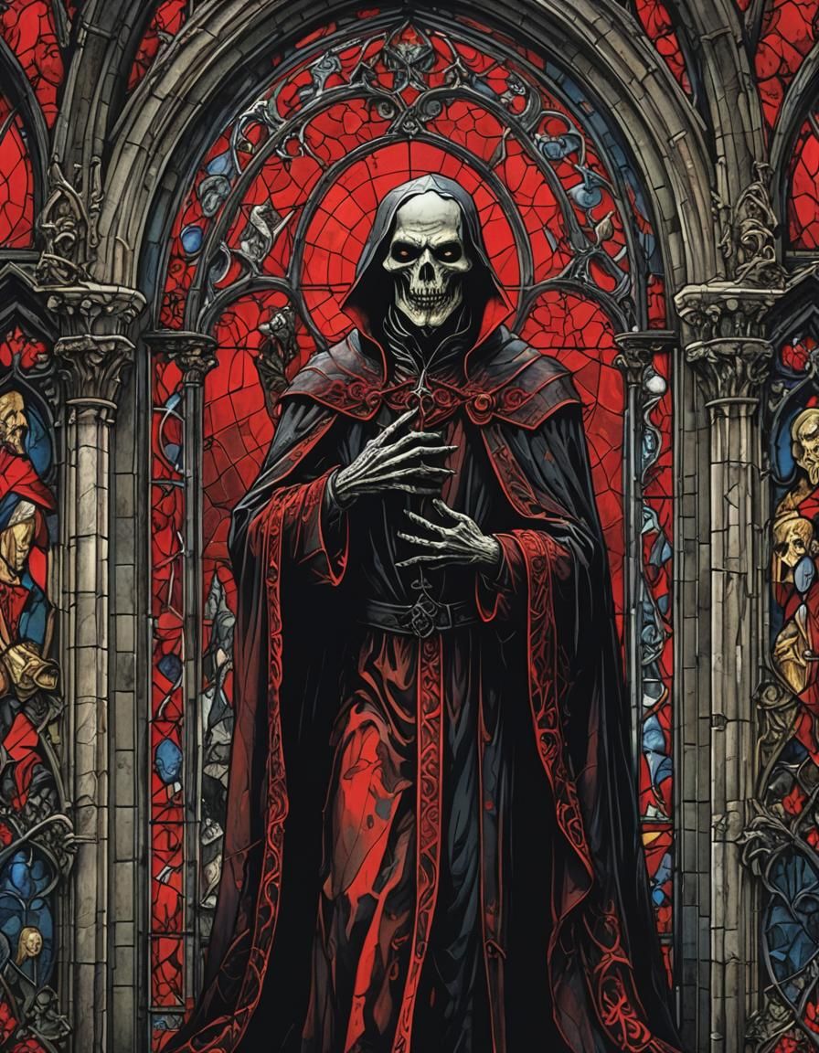 Gothic Vampire Ghoul in Stained Glass Horror