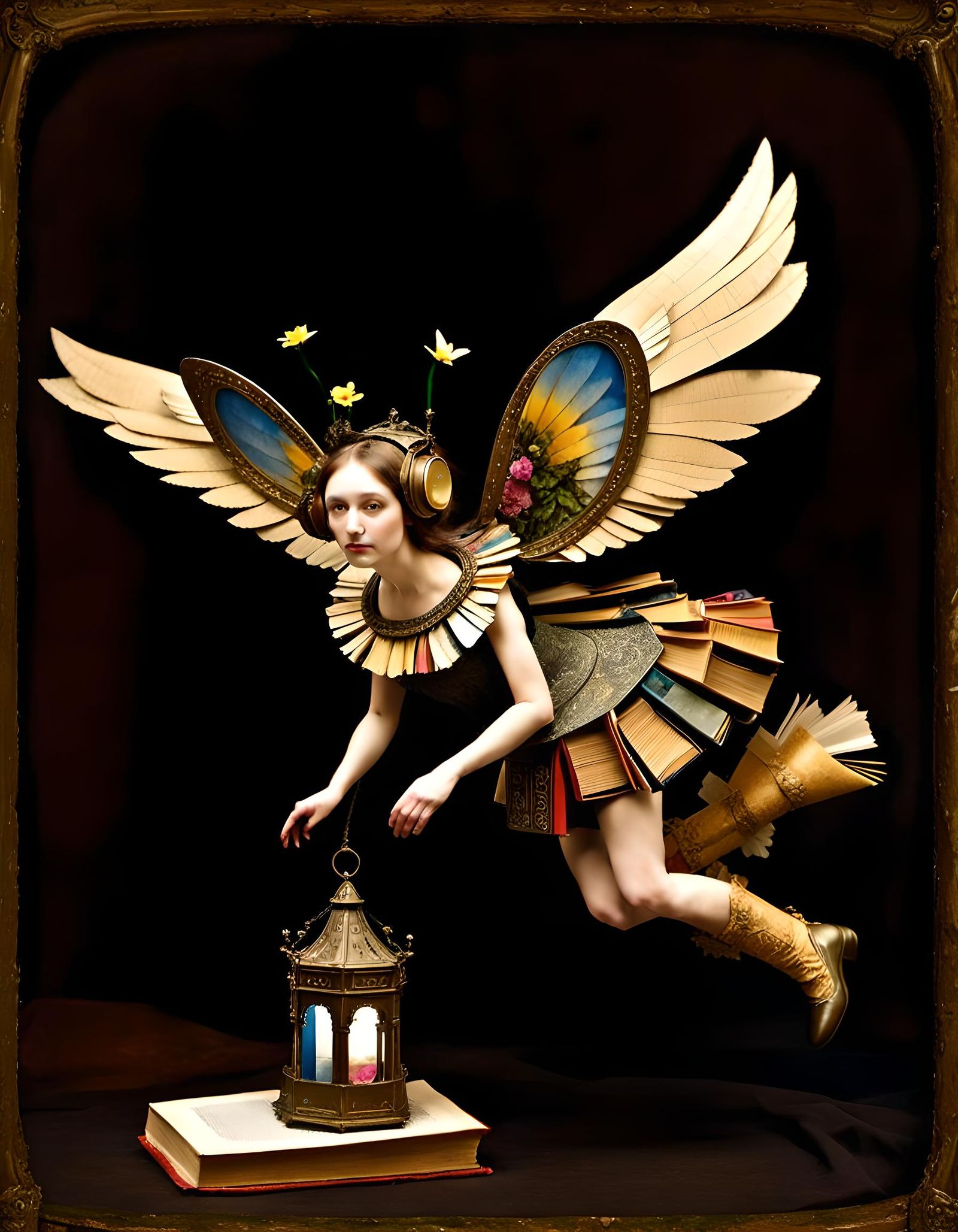 Fantastical Victorian Book Creatures in Flight